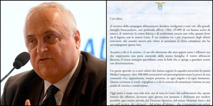 La lettera di Lotito ai tifosi della Lazio: "Clima complesso, senza di voi nulla sarebbe possibile"