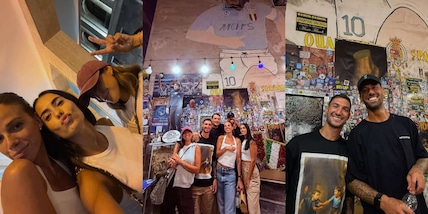Politano e Spinazzola al murales di Maradona con le mogli