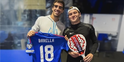 Oysho Milano Premier Padel P1: Barella-Lebron, l'abbraccio prima di partire per Coverciano