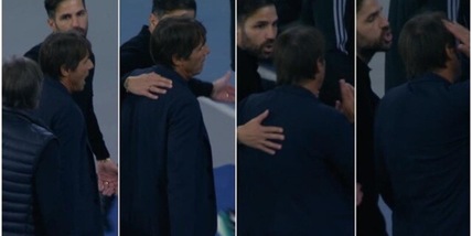 Nervosismo Conte, il siparietto con Fabregas alla fine del primo tempo prima di tornare negli spogliatoi