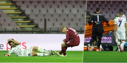 Paura in Salernitana-Crotone: la fotosequenza dello scontro Villa-Piovanello