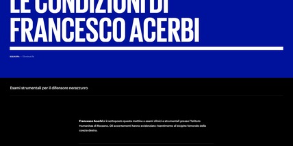 Inter, Acerbi infortunato: "Risentimento al bicipite femorale"