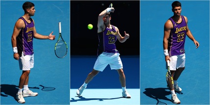 Australian Open, Alcaraz show: si allena con la canottiera dei Lakers di LeBron James!