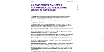 Addio Rocco Commisso, morto il presidente della Fiorentina