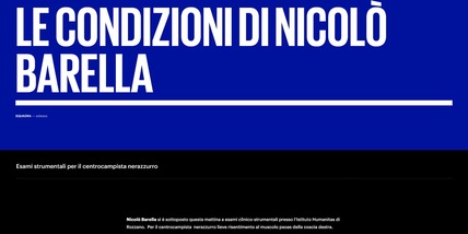 Inter, Barella: lieve risentimento al muscolo psoas della coscia destra