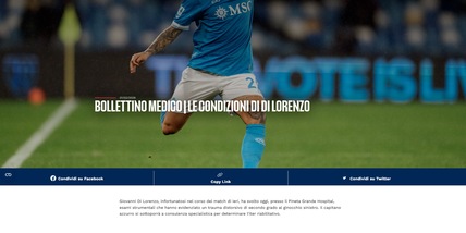 Napoli, Di Lorenzo ko: out tra le 6-8 settimane