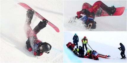 Spaventoso volo per la cinese Liu, portata via in barella: attimi di paura nello snowboard a Milano-Cortina