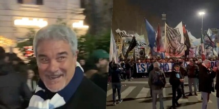I tifosi della Lazio protestano a Ponte Milvio: al corteo fino alla Curva Nord c'è anche Pino Insegno