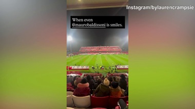 Monza-Palermo 3-0, l'ex Roma Baldissoni esulta in tribuna