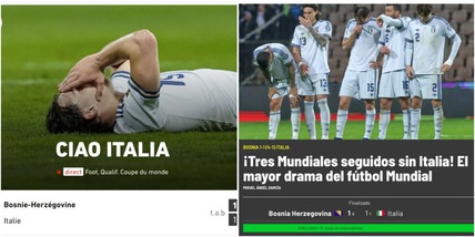 "Ciao Italia", "Il più grande dramma del calcio mondiale": l'eliminazione degli Azzurri sulle prime pagina di tutto il mondo