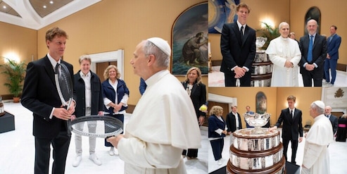 Sinner incontra il Papa in Vaticano: risate, racchette e palline