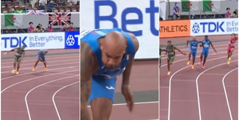 Jacobs urtato da un avversario durante la 4x100 ai Mondiali: la sequenza