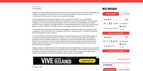 Liga, ufficiale: cancellata la gara a Miami tra Villarreal e Barcellona