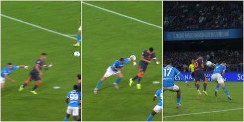 Fallo di Buongiorno su colpo di testa di Lautaro, rigore per l'Inter contro il Napoli: la fotosequenza