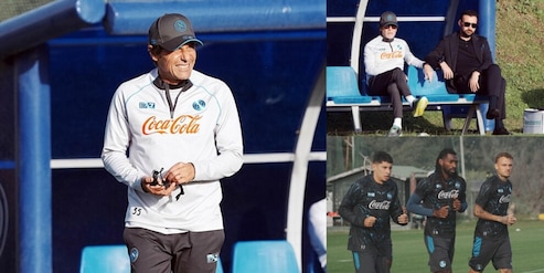 Napoli, l'allenamento in vista dell'Eintracht: la concentrazione di Conte, Oriali e Manna osservano