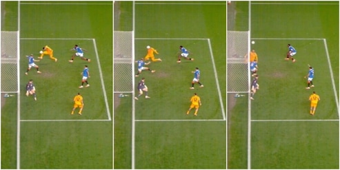 Celik, traversa da Mai dire Gol in Rangers-Roma: la fotosequenza