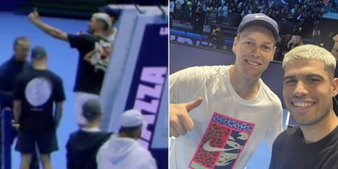 Alcaraz e la richiesta a Sinner dopo l'allenamento a Torino: Jannik ride e scherza con lo spagnolo