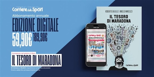 Abbonati a Corriere dello Sport-Stadio digitale, un anno a soli 59,9 euro: compreso nel prezzo l'iconico libro "Il tesoro di Maradona"!