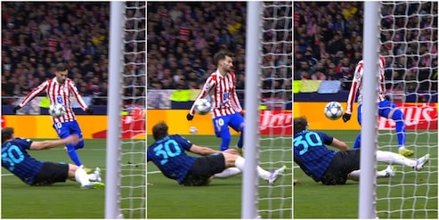 Atletico Madrid-Inter, Baena tocca col braccio ma per l'arbitro Letexier non è fallo: fotosequenza