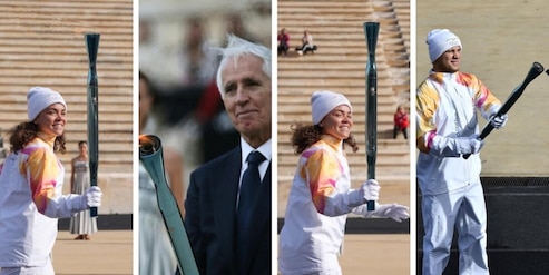 La fiamma olimpica da Atene a Roma: le foto emozionanti con Paolini e Ganna