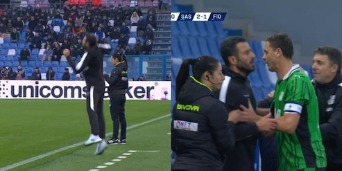 Grosso impazzisce in Sassuolo-Fiorentina: viene espulso e Matic lo trattiene