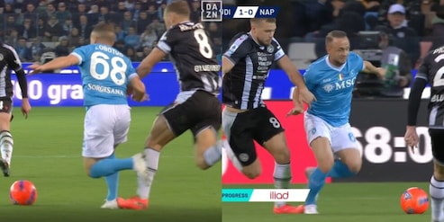 Il fallo su Lobotka rivisto al Var: la fotosequenza del secondo gol annullato all'Udinese contro il Napoli