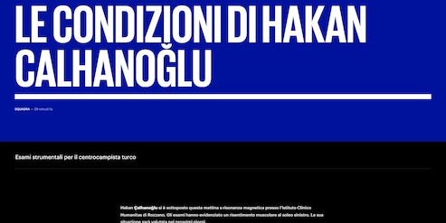 Inter: Calhanoglu, ecco l'esito della risonanza magnetica
