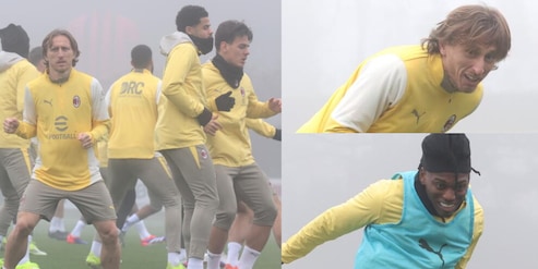 Il Milan si allena nella nebbia: le foto dell'insolita seduta verso il Bologna