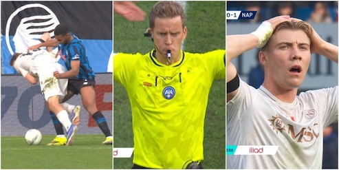 Chiffi annulla il rigore al Napoli, la reazione incredula di Hojlund e Conte