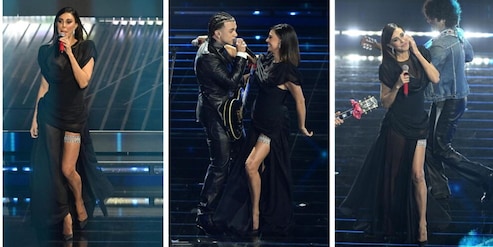 Belen Rodriguez, la sexy giarrettiera manda in tilt Sanremo e i social