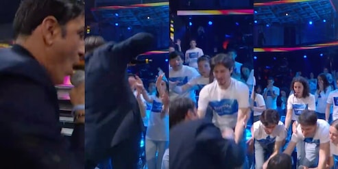 Sal Da Vinci canta, si emoziona e cade dal palco di Sanremo: che gaffe da Mara Venier