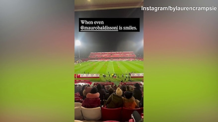 Monza-Palermo 3-0, l'ex Roma Baldissoni esulta in tribuna