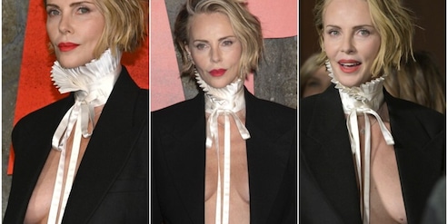Charlize Theron esagerata: look senza reggiseno e incidente sexy sul red carpet a New York