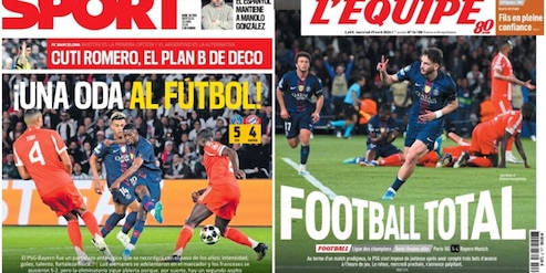 "Ode al calcio", "Football totale": le prime pagine dei quotidiani esaltano Psg-Bayern