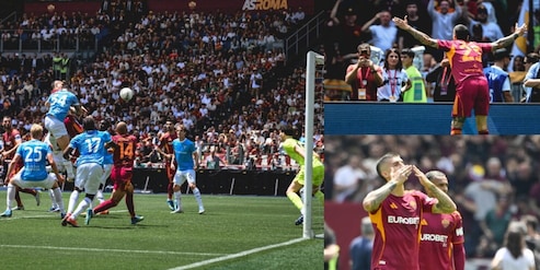 L'amore di Mancini per la Roma: segna l'1-0 nel derby, corre fino alla curva Sud e si inchina baciando la maglia