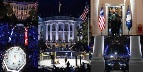 Il ring davanti alla Casa Bianca, i lottatori che passano per lo Studio Ovale: le immagini del contestato UFC 250