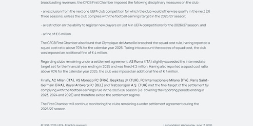 Roma multata dalla Uefa, superati due parametri del Settlement Agreement