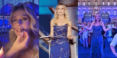 Serena Autieri è la splendida dea Partenope in azzurro per Napoli 100
