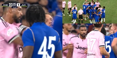 Alta tensione tra Juve e Chelsea, scoppia la rissa in amichevole: Bremer è una furia