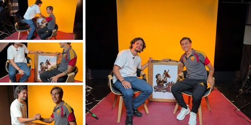 Il quadro con Dybala supereroe e l'emozione di Paulo a Trigoria: tutte le foto
