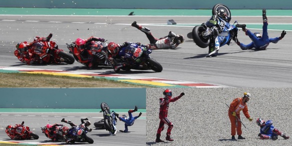 MotoGp, Nakagami fa strike e butta giù Bagnaia e Rins