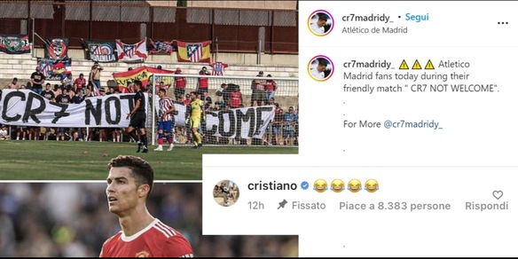 "Cristiano Ronaldo non è il benvenuto al'Atletico": la reazione social sarcastica dell'ex Juve