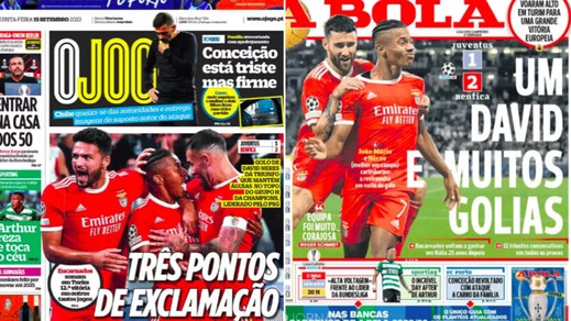 Juve ko con il Benfica, i quotidiani portoghesi: "Un Davide e molti Golia"