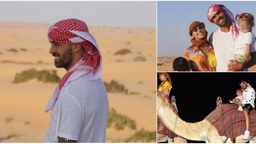Dolce Spinazzola sul dromedario nel deserto con la sua Miriam e i figli Dolce Spinazzola sul dromedario nel deserto con la sua Miriam e i figli