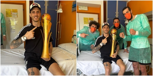 Emozione Virtus Bologna: in ospedale da Polonara con i trofei dello scudetto