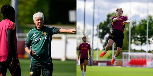 Roma, Gasperini guida Koné, Ghilardi prende il volo: le foto dell'allenamento in Inghilterra