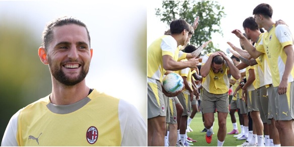 Sorrisi e intensità: il primo allenamento di Rabiot al Milan