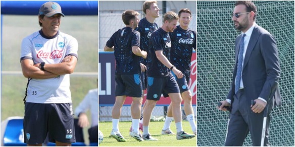 Napoli al lavoro verso il City: Conte e Manna osservano De Bruyne e compagni