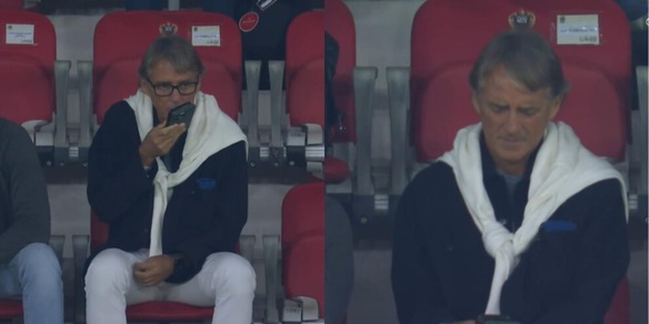Roberto Mancini in tribuna per Nizza-Roma: le immagini dall'Allianz Riviera