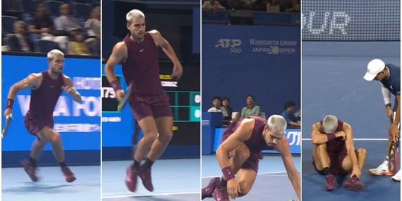 Infortunio Alcaraz, le immagini del momento in cui lo spagnolo si fa male alla caviglia a Tokyo